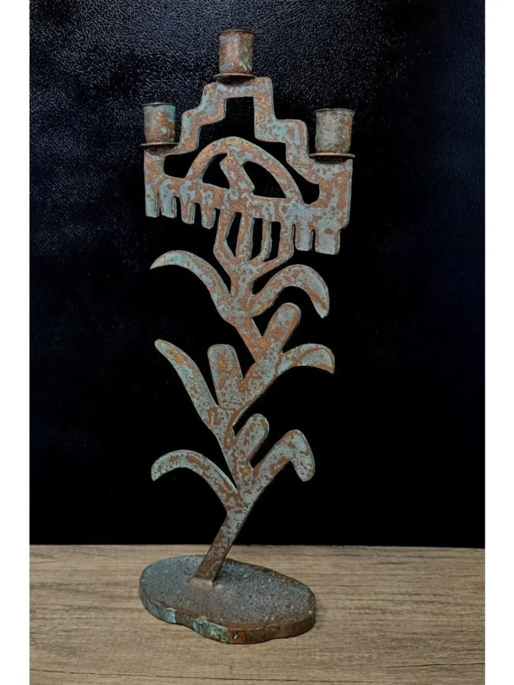 Cast Iron Isreal Candle Holder Candelabra Bronze/brass Finish Patina 19 X 6.5